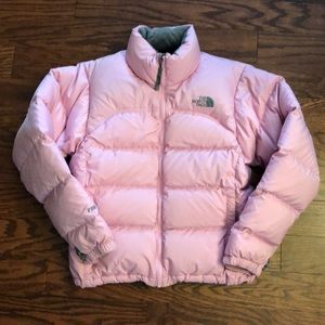 baby pink north face puffer